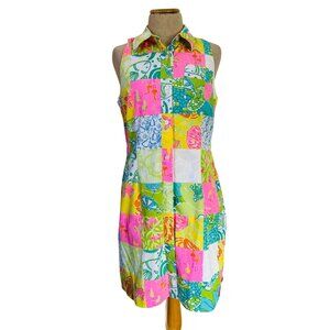 Vintage Lilly Pulitzer Womens Sz 10 Patchwork Sleeveless Collared Dress Multicol